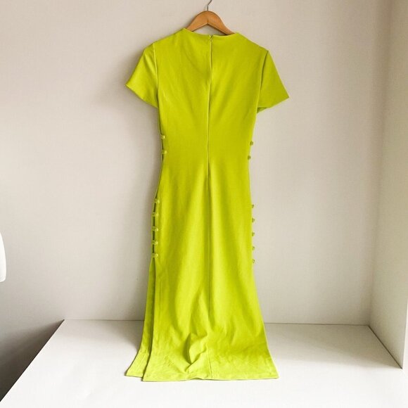 NWT Zara Lime Green Side Cut  Out Button Detail Midi Dress M - Picture 9 of 11